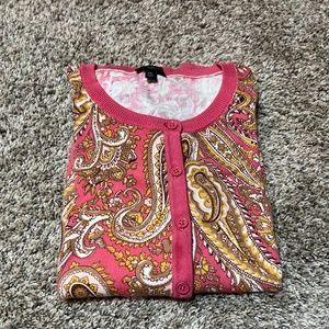 PEACH GOLD BROWN PAISLEY CARDIGAN SWEATER